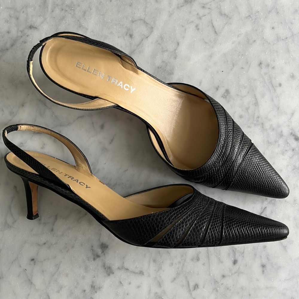 VintageY2K  Ellen Tracy Sling Back Caviar Leather Pumps
